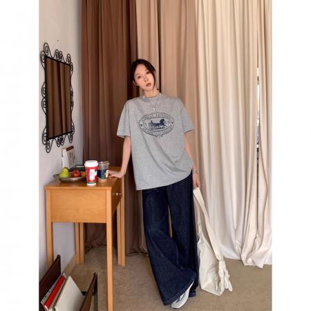 BY10822# 韩版卡通印花纯棉短袖t恤男女春夏新款宽松慵懒风半袖上衣 服裝批發女裝批發服飾貨源