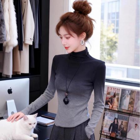 BY10823# 高级感渐变灰高领上衣秋冬女装轻熟小众不撞款打底内搭德绒女打底 服裝批發女裝批發服飾貨源