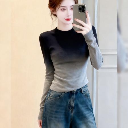 BY10823# 高级感渐变灰高领上衣秋冬女装轻熟小众不撞款打底内搭德绒女打底 服裝批發女裝批發服飾貨源