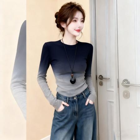 BY10823# 高级感渐变灰高领上衣秋冬女装轻熟小众不撞款打底内搭德绒女打底 服裝批發女裝批發服飾貨源