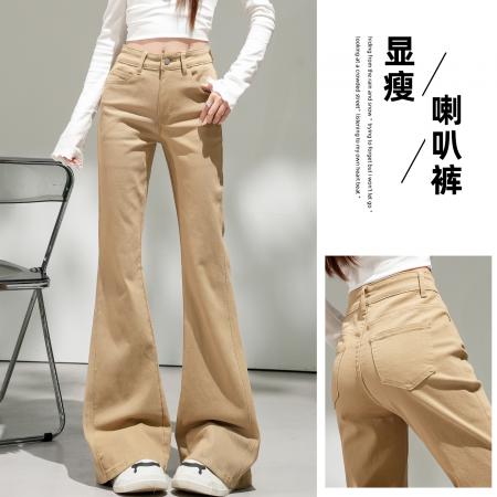 BY10827# 复古微喇牛仔裤女新款美式辣妹弹力小个子中腰喇叭裤子女 服裝批發女裝批發服飾貨源