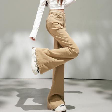 BY10827# 复古微喇牛仔裤女新款美式辣妹弹力小个子中腰喇叭裤子女 服裝批發女裝批發服飾貨源