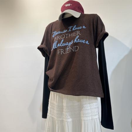 BY10832# 原版德绒大码重工立体绣字母短袖T恤女气质宽松百搭休闲磨毛打底 服裝批發女裝批發服飾貨源