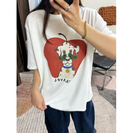 BY10833# 韩国东大门春夏季新款韩系趣味斑点狗卡通印花短袖T恤上衣女 服裝批發女裝批發服飾貨源