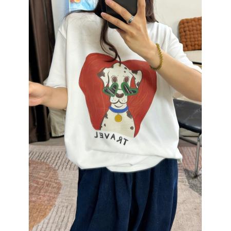 BY10833# 韩国东大门春夏季新款韩系趣味斑点狗卡通印花短袖T恤上衣女 服裝批發女裝批發服飾貨源