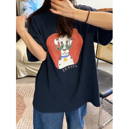 BY10833# 韩国东大门春夏季新款韩系趣味斑点狗卡通印花短袖T恤上衣女 服裝批發女裝批發服飾貨源