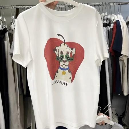 BY10833# 韩国东大门春夏季新款韩系趣味斑点狗卡通印花短袖T恤上衣女 服裝批發女裝批發服飾貨源