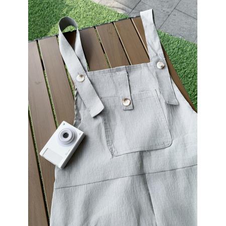 BY10835# 今年流行爆款灰色背带裤春夏季新款设计感宽松慵懒风长裤套装 服裝批發女裝批發服飾貨源