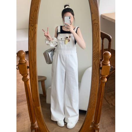 BY10836# 套装粉色多巴胺背带裤女韩版宽松春夏季新款高腰直筒阔腿牛仔长裤 服裝批發女裝批發服飾貨源