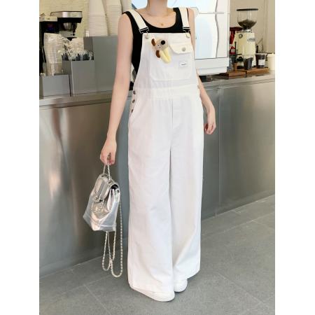 BY10836# 套装粉色多巴胺背带裤女韩版宽松春夏季新款高腰直筒阔腿牛仔长裤 服裝批發女裝批發服飾貨源