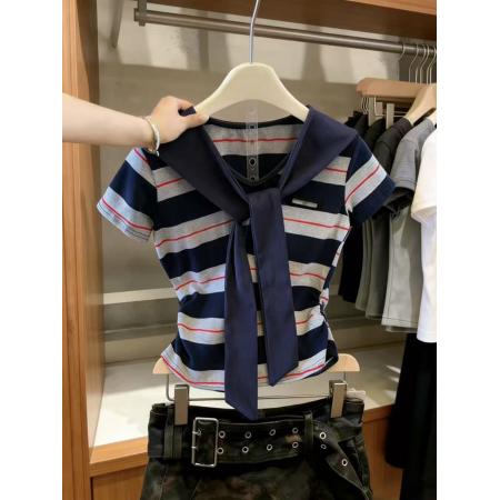 BY10837# 学院风条纹撞...