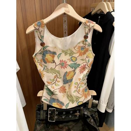 BY10838# 碎花奶呼呼吊带背心女夏外穿多巴胺无袖上衣高级感新款娃娃衫 服裝批發女裝批發服飾貨源