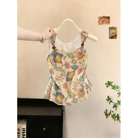 BY10838# 碎花奶呼呼吊带背心女夏外穿多巴胺无袖上衣高级感新款娃娃衫 服裝批發女裝批發服飾貨源