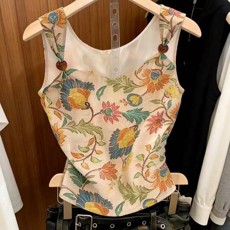 BY10838# 碎花奶呼呼吊带背心女夏外穿多巴胺无袖上衣高级感新款娃娃衫 服裝批發女裝批發服飾貨源