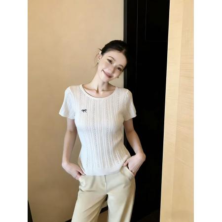 BY10839# 轻奢高端货法式排扣镂空冰丝短袖针织衫女夏季新款上衣chic 服裝批發女裝批發服飾貨源