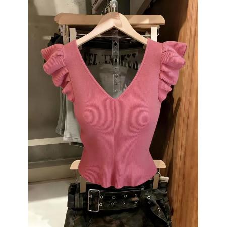 BY10841# 法式甜辣风粉色小飞袖上衣女夏季新款设计感小众短袖T恤衫ins 服裝批發女裝批發服飾貨源