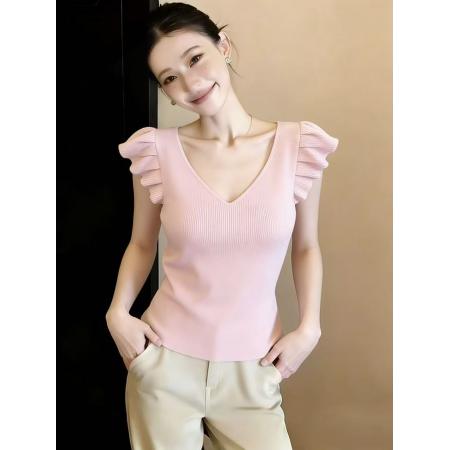 BY10841# 法式甜辣风粉色小飞袖上衣女夏季新款设计感小众短袖T恤衫ins 服裝批發女裝批發服飾貨源