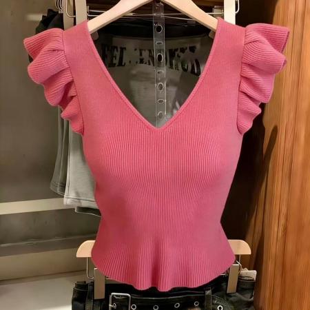 BY10841# 法式甜辣风粉色小飞袖上衣女夏季新款设计感小众短袖T恤衫ins 服裝批發女裝批發服飾貨源