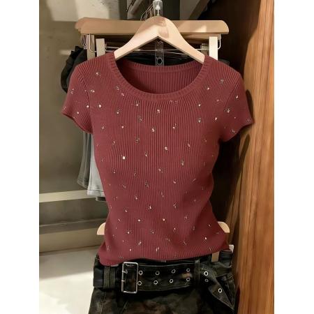 BY10843# 洋气减龄红色碎花冰丝短袖t恤女新款独特别致设计感大码上衣 服裝批發女裝批發服飾貨源