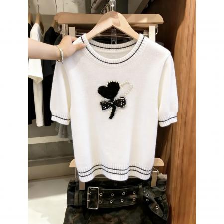 BY10850# 小香风蝴蝶结针织衫短袖女夏季新款设计感超好看t恤 服裝批發女裝批發服飾貨源