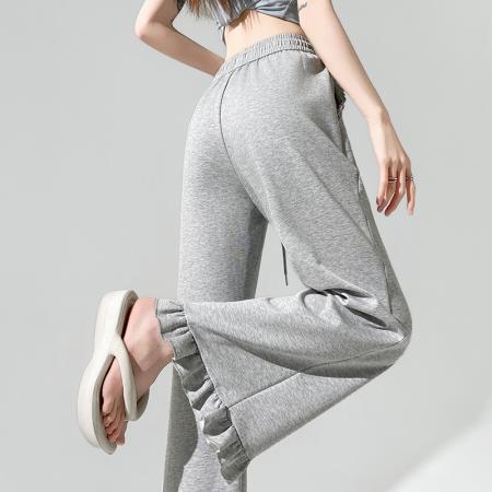 BY10853# 木耳边微喇裤女春夏季修身显瘦窄版休闲裤花边拼接喇叭九分裤 服裝批發女裝批發服飾貨源