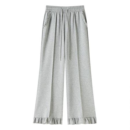 BY10853# 木耳边微喇裤女春夏季修身显瘦窄版休闲裤花边拼接喇叭九分裤 服裝批發女裝批發服飾貨源