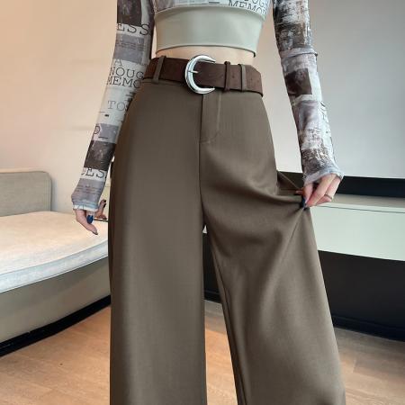 BY10854# 高级感西装裤女春新款高腰显瘦休闲垂感直筒拖地阔腿裤子送腰带 服裝批發女裝批發服飾貨源