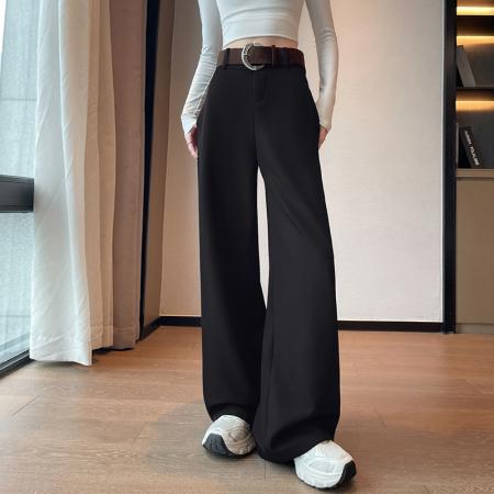 BY10854# 高级感西装裤女春新款高腰显瘦休闲垂感直筒拖地阔腿裤子送腰带 服裝批發女裝批發服飾貨源