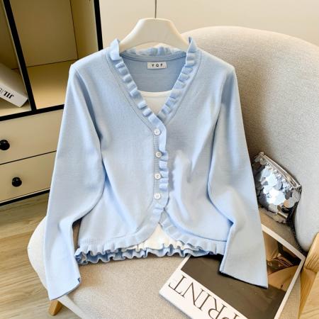 BY10856# 大货春装新款韩版设计感假两件洋气针织衫上衣毛衣女 服裝批發女裝批發服飾貨源