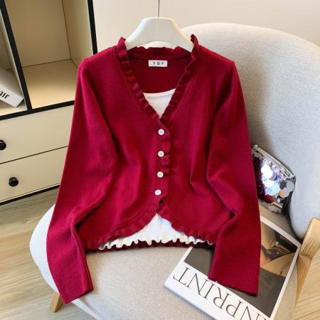 BY10856# 大货春装新款韩版设计感假两件洋气针织衫上衣毛衣女 服裝批發女裝批發服飾貨源