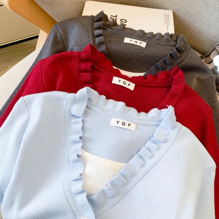 BY10856# 大货春装新款韩版设计感假两件洋气针织衫上衣毛衣女 服裝批發女裝批發服飾貨源