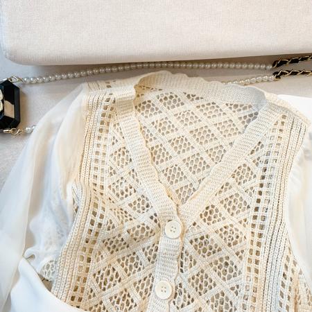 BY10857# 大货春装新款设计感镂空开衫雪纺袖针织衫气质上衣女 服裝批發女裝批發服飾貨源