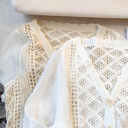 BY10857# 大货春装新款设计感镂空开衫雪纺袖针织衫气质上衣女 服裝批發女裝批發服飾貨源