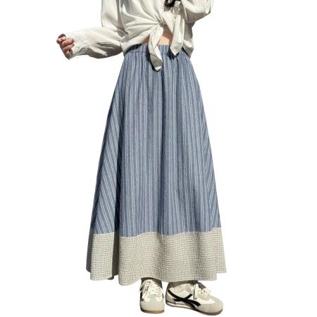 BY10860# 新款学院风条纹半身裙女春夏高腰显瘦长款气质裙子 服裝批發女裝批發服飾貨源