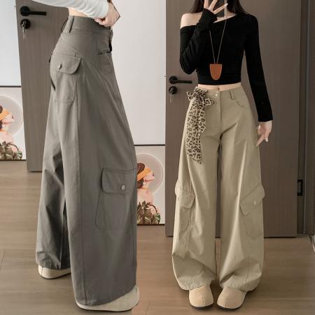 BY10861# 棉质春夏工装口袋卡其色男友风街头酷拽休闲长裤女 服裝批發女裝批發服飾貨源
