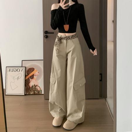 BY10861# 棉质春夏工装口袋卡其色男友风街头酷拽休闲长裤女 服裝批發女裝批發服飾貨源