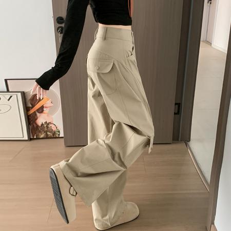 BY10861# 棉质春夏工装口袋卡其色男友风街头酷拽休闲长裤女 服裝批發女裝批發服飾貨源