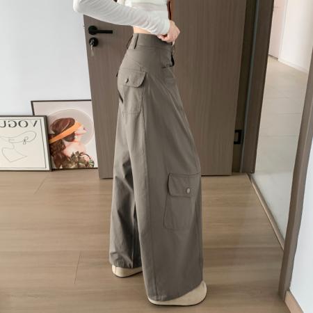 BY10861# 棉质春夏工装口袋卡其色男友风街头酷拽休闲长裤女 服裝批發女裝批發服飾貨源