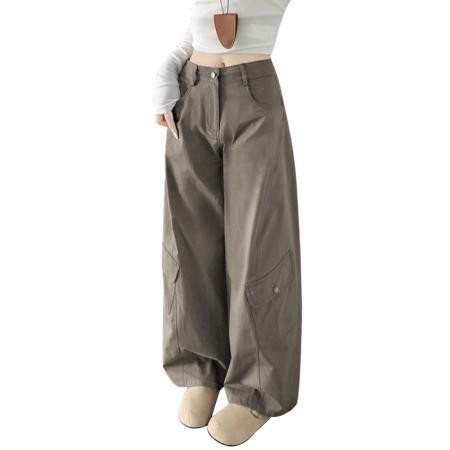 BY10861# 棉质春夏工装口袋卡其色男友风街头酷拽休闲长裤女 服裝批發女裝批發服飾貨源
