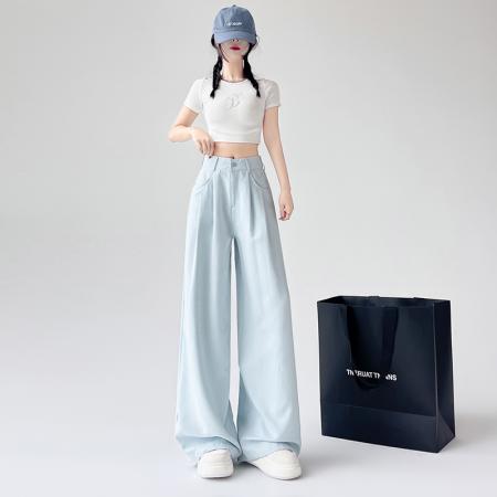 BY10862# 奶芙山本裤女春夏新款宽松直筒裤休闲慵懒风西装阔腿裤 服裝批發女裝批發服飾貨源