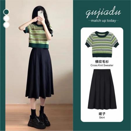 BY10863# 短款上衣+半身裙两件套夏季新款可盐可甜俏皮小个子少女穿搭套装 服裝批發女裝批發服飾貨源