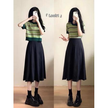 BY10863# 短款上衣+半身裙两件套夏季新款可盐可甜俏皮小个子少女穿搭套装 服裝批發女裝批發服飾貨源