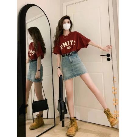 BY10866# 夏季韩式温柔休闲茶系气质高级时尚上衣牛仔半身裙两件套装女 服裝批發女裝批發服飾貨源