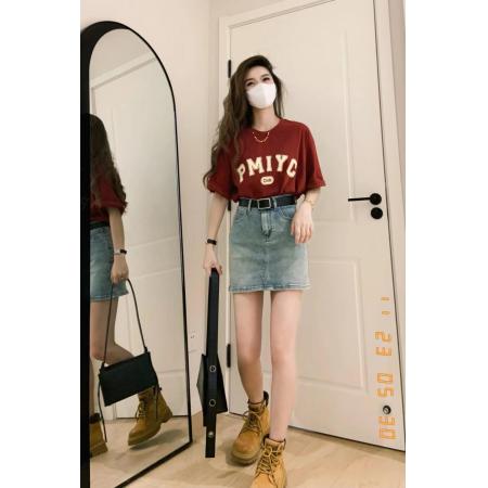 BY10866# 夏季韩式温柔休闲茶系气质高级时尚上衣牛仔半身裙两件套装女 服裝批發女裝批發服飾貨源