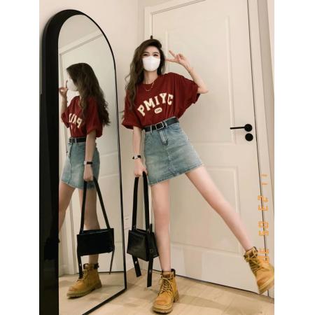 BY10866# 夏季韩式温柔休闲茶系气质高级时尚上衣牛仔半身裙两件套装女 服裝批發女裝批發服飾貨源