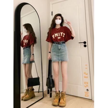 BY10866# 夏季韩式温柔休闲茶系气质高级时尚上衣牛仔半身裙两件套装女 服裝批發女裝批發服飾貨源