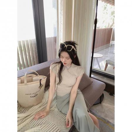 BY10868# 娇娇气绑带针织短袖t女春夏圆领套头短款针织上衣 服裝批發女裝批發服飾貨源