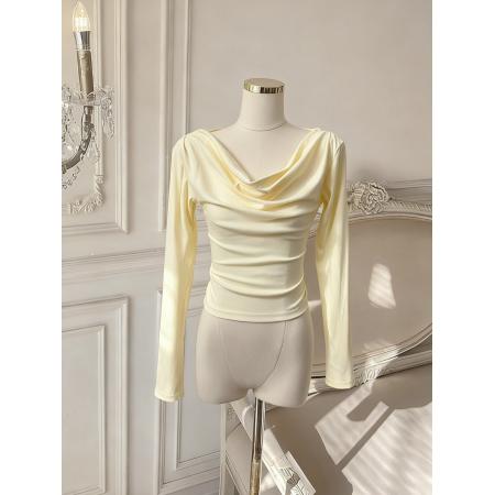 BY10873# 法式荡领纯欲风长袖打底衫t恤女春季露肩一字肩上衣 服裝批發女裝批發服飾貨源