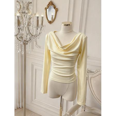 BY10873# 法式荡领纯欲风长袖打底衫t恤女春季露肩一字肩上衣 服裝批發女裝批發服飾貨源