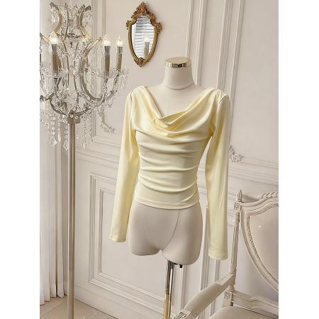 BY10873# 法式荡领纯欲风长袖打底衫t恤女春季露肩一字肩上衣 服裝批發女裝批發服飾貨源